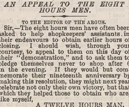 Letter to the editor from a shop assistant about the eight hour day issue.