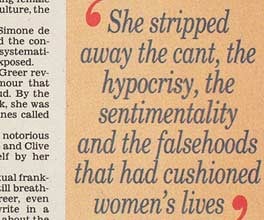 Newspaper article about Germaine Greer's The Female Eunuch.