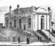 Engraving of St. Patrick's Hall, the first legislative house in Victoria.
