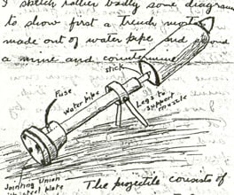 Diary excerpt with sketches from an army engineer in World War I.