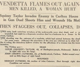 Newspaper article describing the events at a house in Carlton, where Squizzy Taylor and John 'Snowy' Cutmore had a shoot out.
