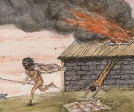Painting showing an escape from gaol by two Indigenous men.