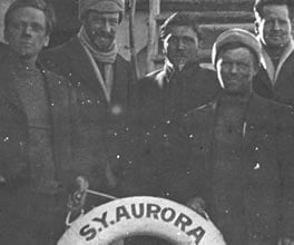 Captain John King Davis on board the Aurora, with the rescued members of Shackleton's crew.