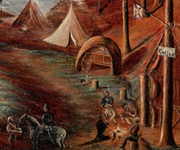 Painting of  a roadmakers encampment.