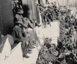 Photograph of a troop ship, 1915.