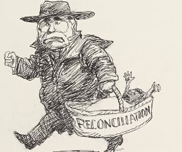 Political cartoon addressing the Howard government's attitude to reconciliation.
